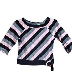 Amy Byer Girls Medium Size 8-10 Y2K Punky Shirt Pink Black & Gray Stripes NWT